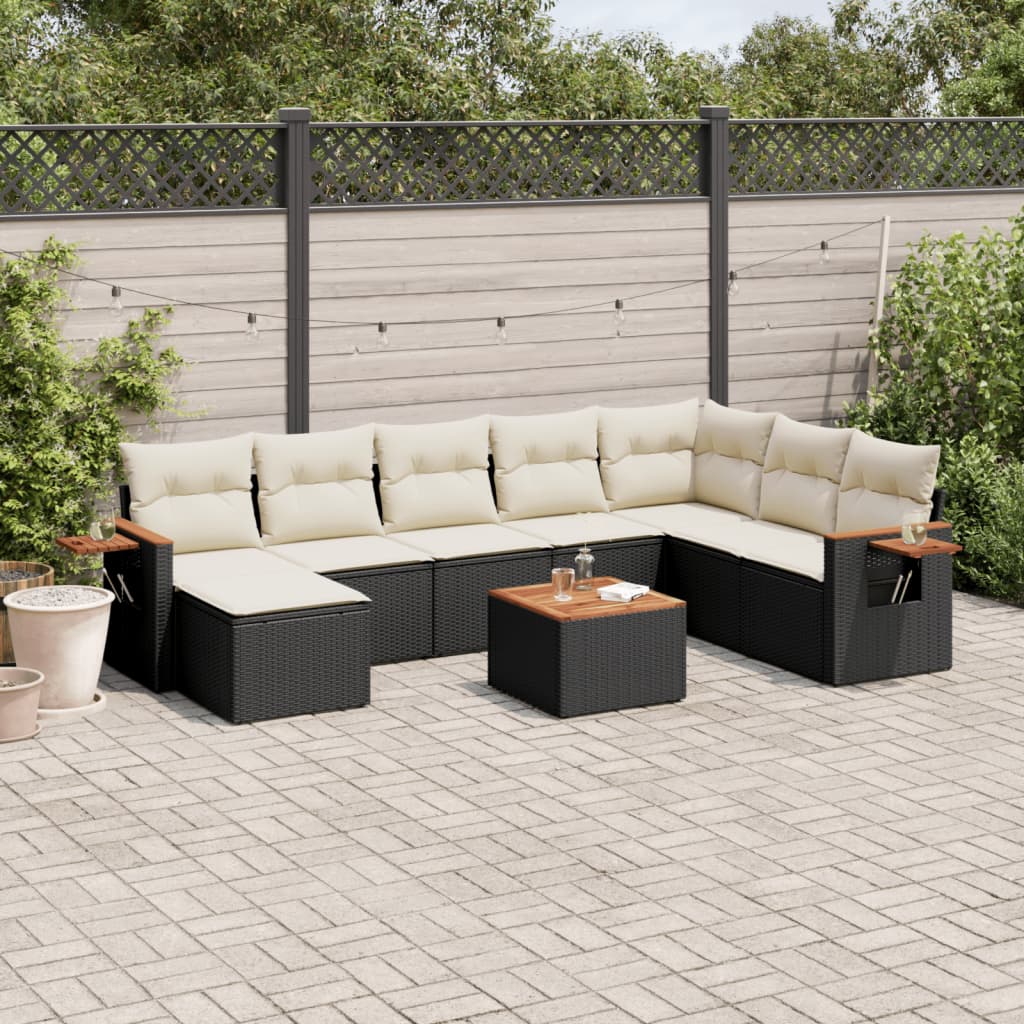 sofasæt til haven 9 dele med hynder polyrattan sort
