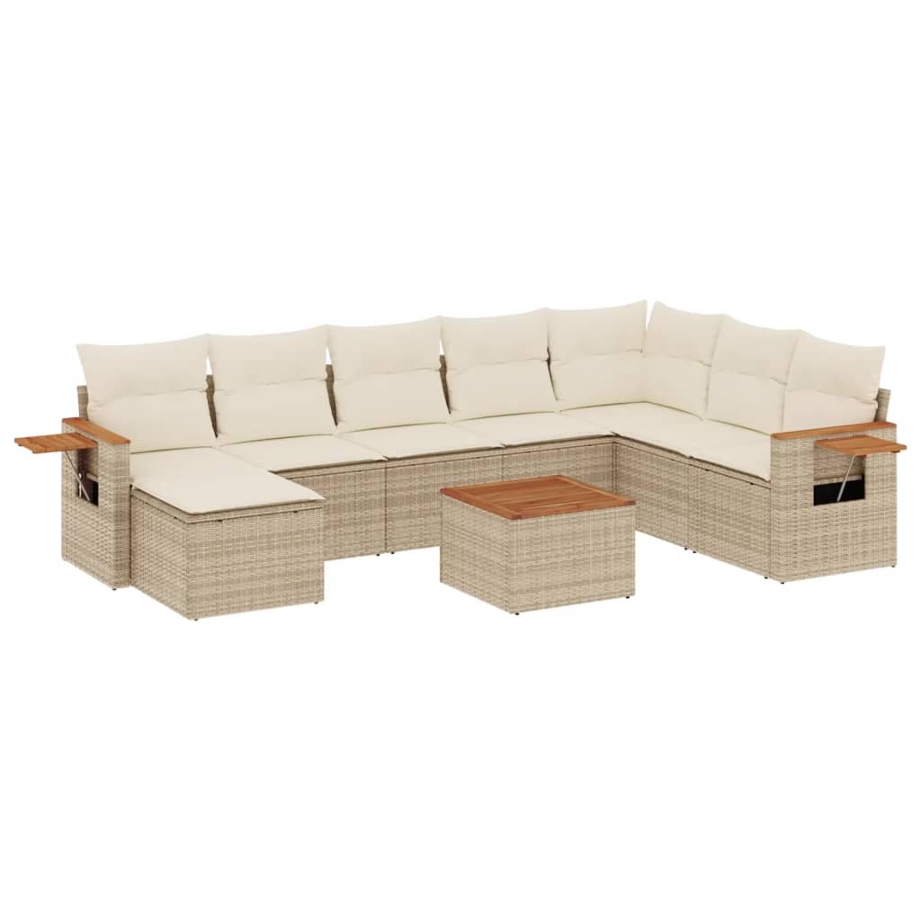 sofasæt til haven 9 dele med hynder polyrattan beige