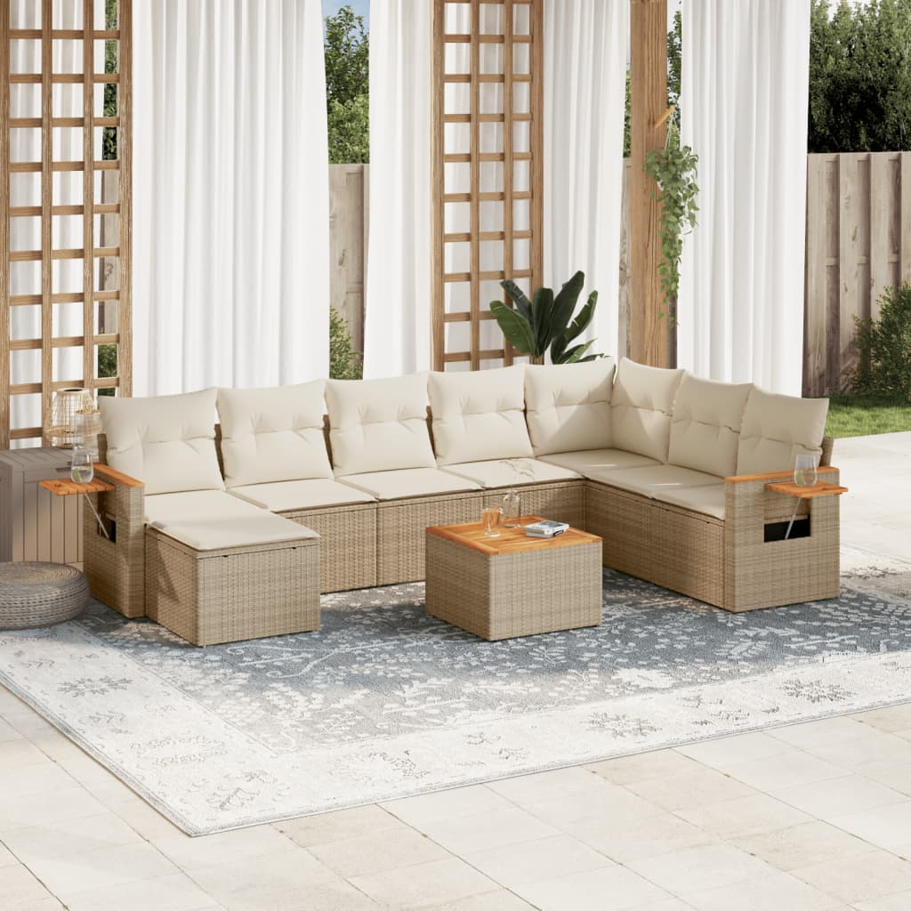 sofasæt til haven 9 dele med hynder polyrattan beige