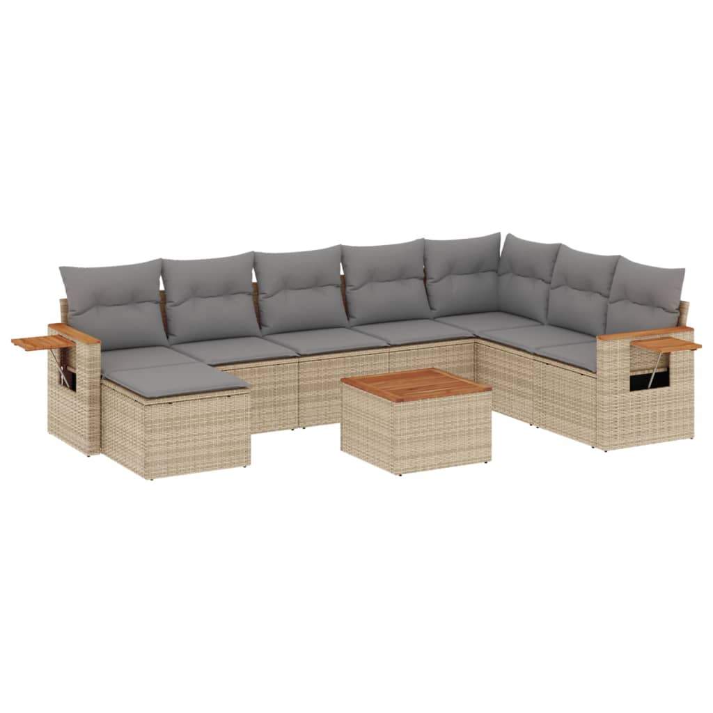 sofasæt til haven 9 dele med hynder polyrattan beige