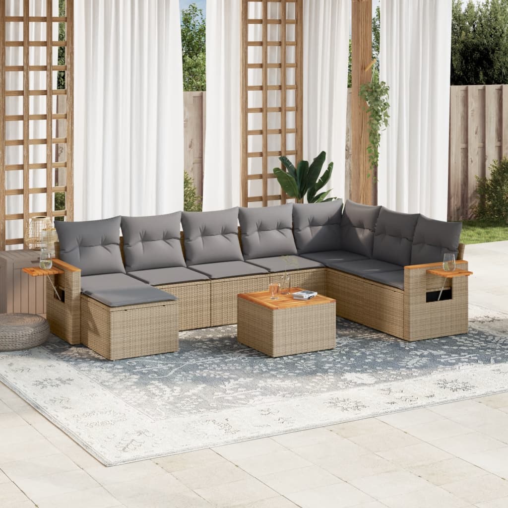 sofasæt til haven 9 dele med hynder polyrattan beige