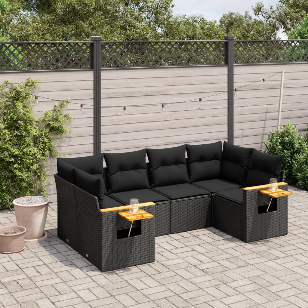 sofasæt til haven 6 dele med hynder polyrattan sort
