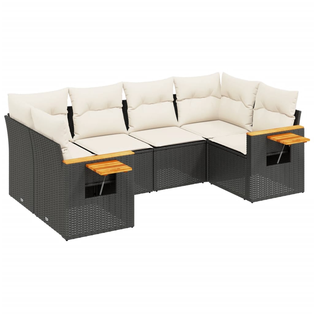 sofasæt til haven 6 dele med hynder polyrattan sort