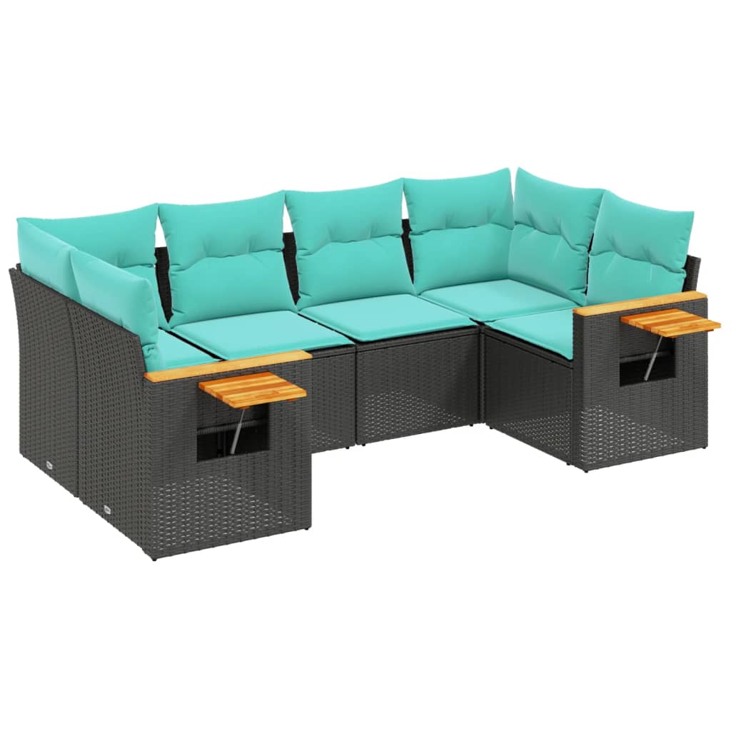 sofasæt til haven 6 dele med hynder polyrattan sort
