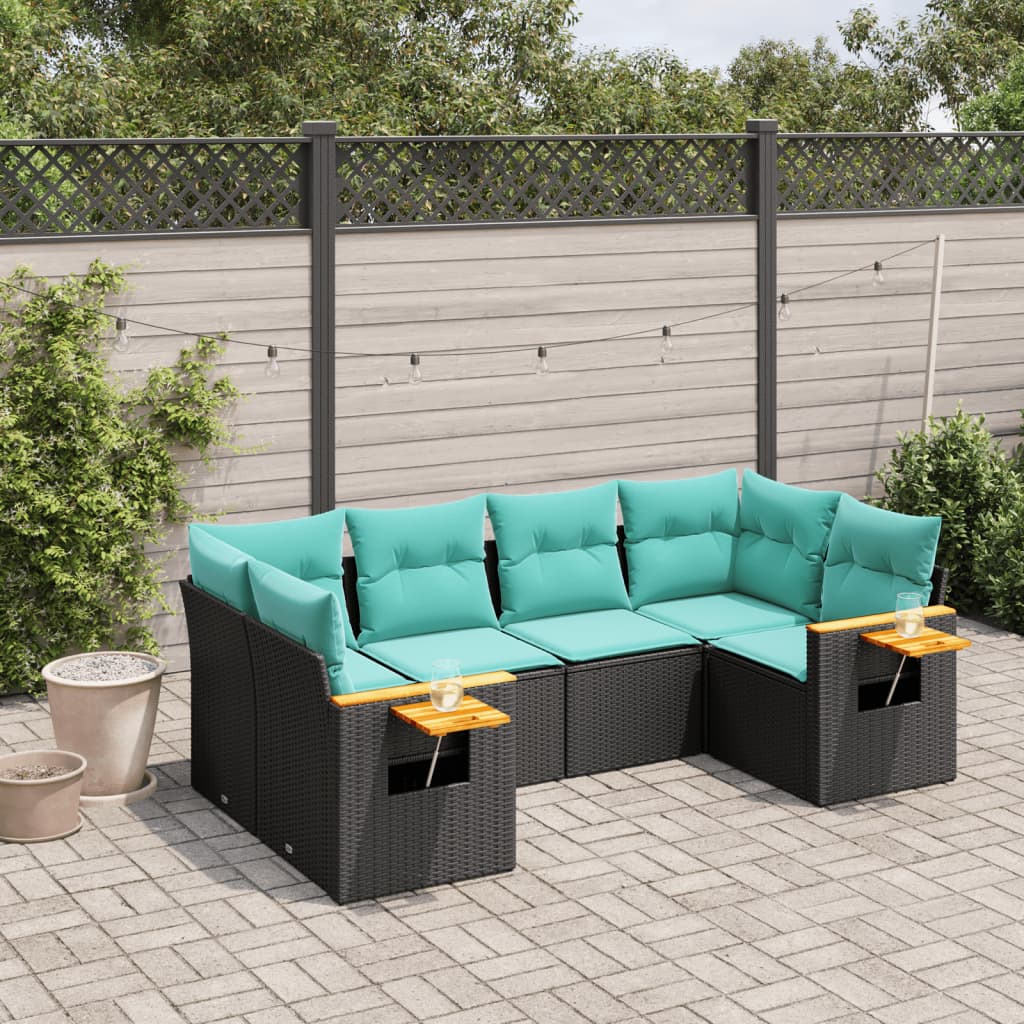 sofasæt til haven 6 dele med hynder polyrattan sort