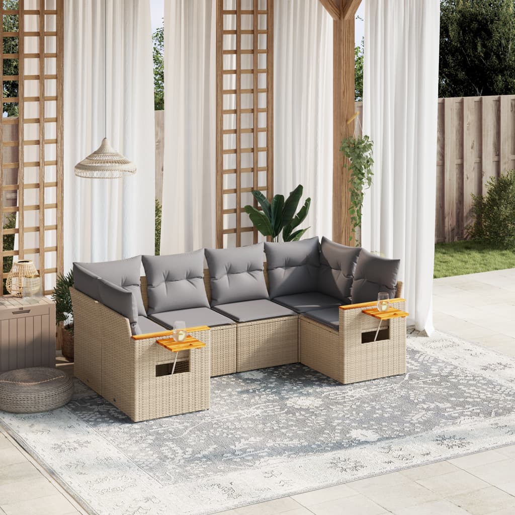 sofasæt til haven 6 dele med hynder polyrattan beige