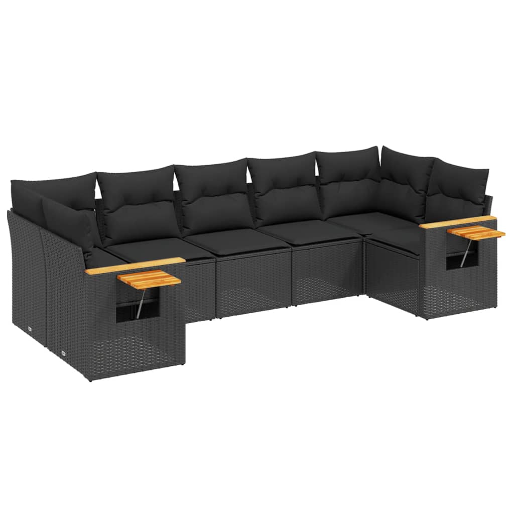 sofasæt til haven 7 dele med hynder polyrattan sort
