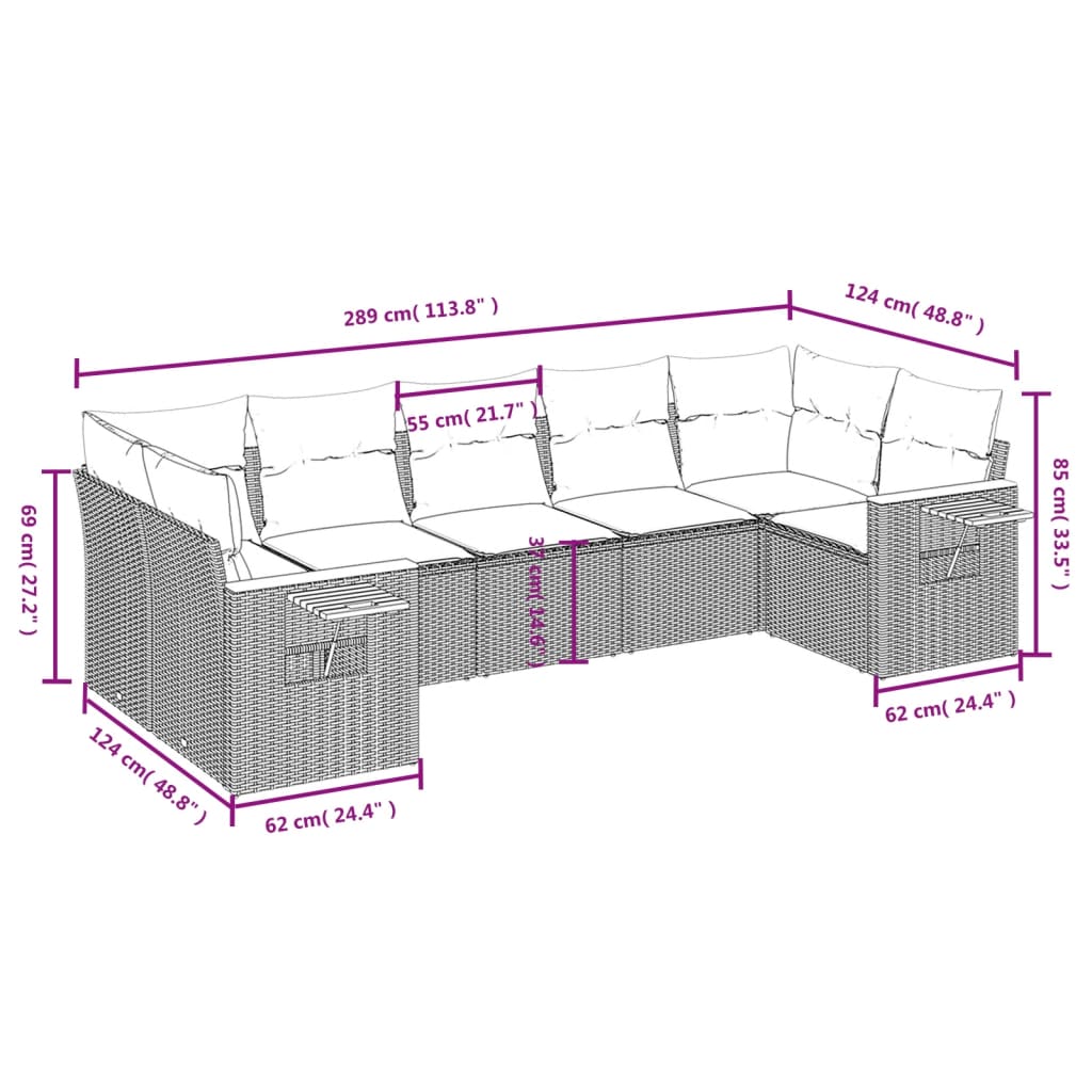 sofasæt til haven 7 dele med hynder polyrattan sort