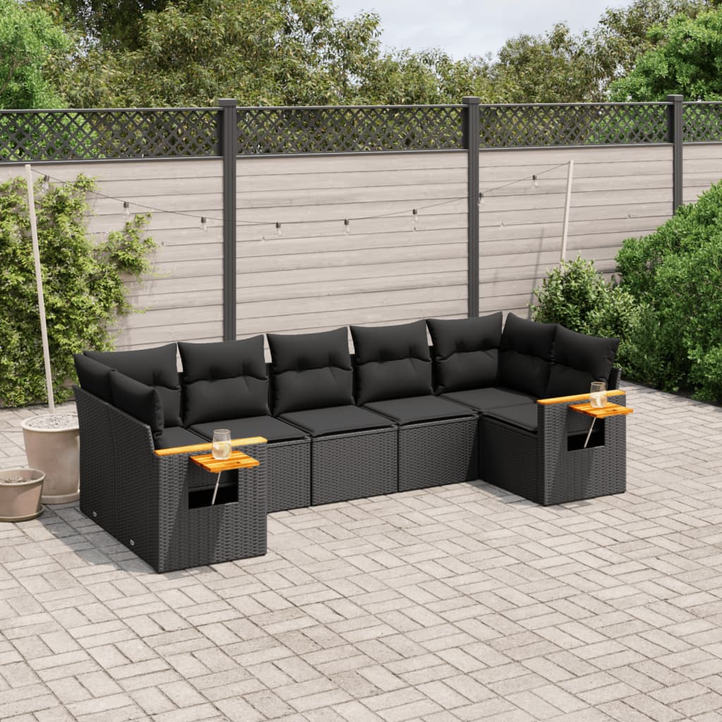 sofasæt til haven 7 dele med hynder polyrattan sort