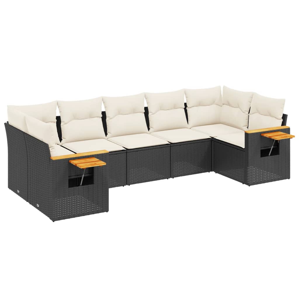 sofasæt til haven 7 dele med hynder polyrattan sort