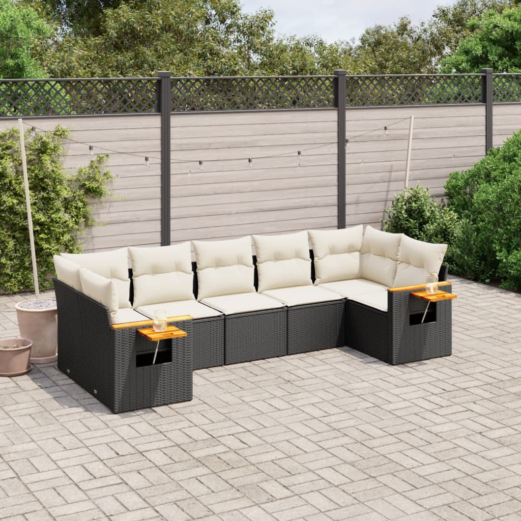 sofasæt til haven 7 dele med hynder polyrattan sort