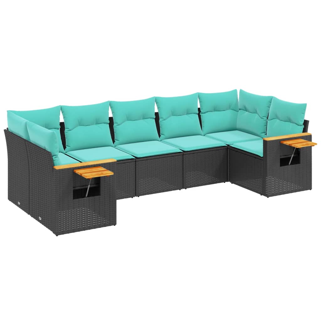 sofasæt til haven 7 dele med hynder polyrattan sort