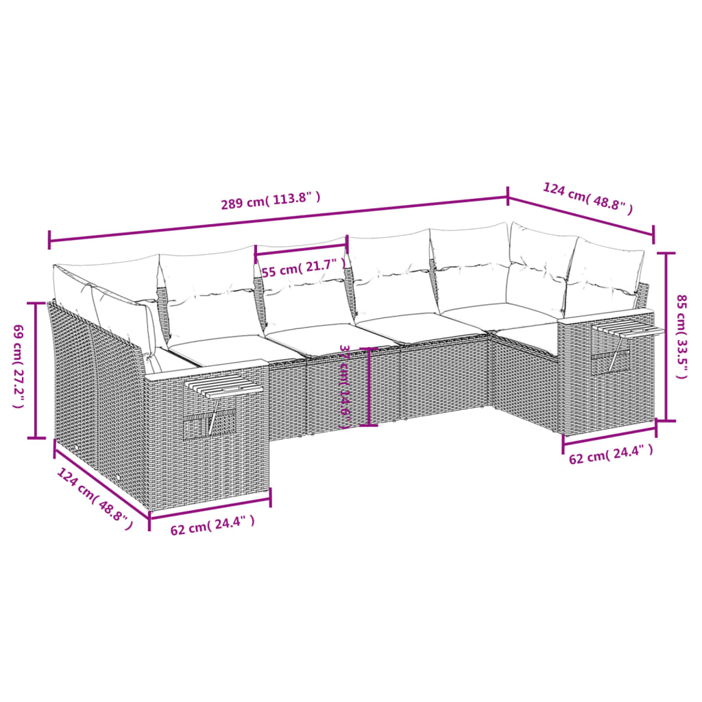 sofasæt til haven 7 dele med hynder polyrattan sort