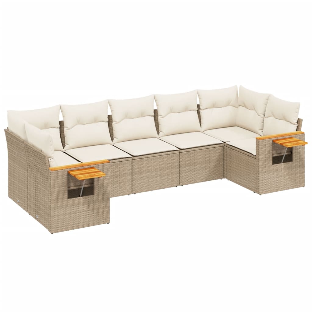 sofasæt til haven 7 dele med hynder polyrattan beige