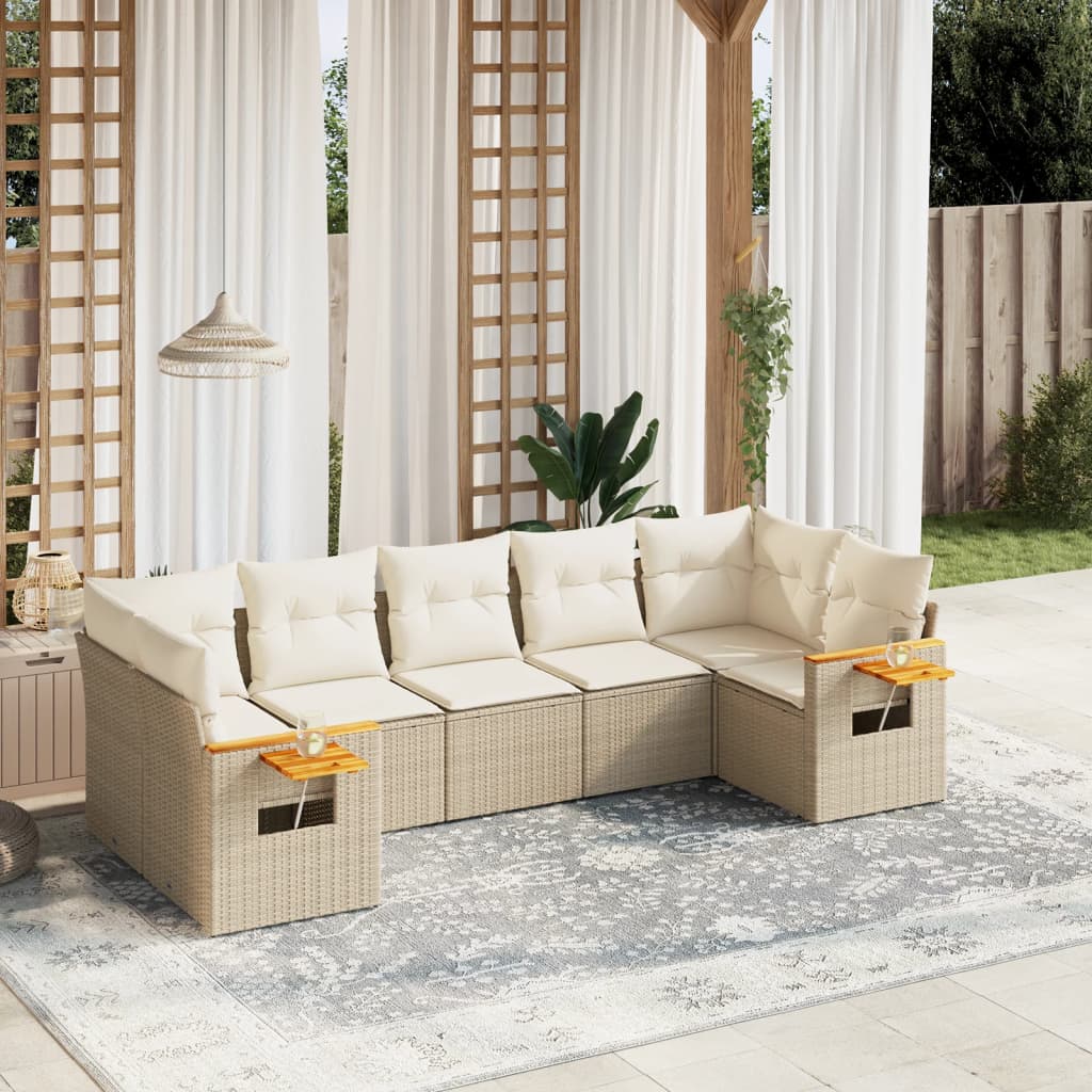 sofasæt til haven 7 dele med hynder polyrattan beige