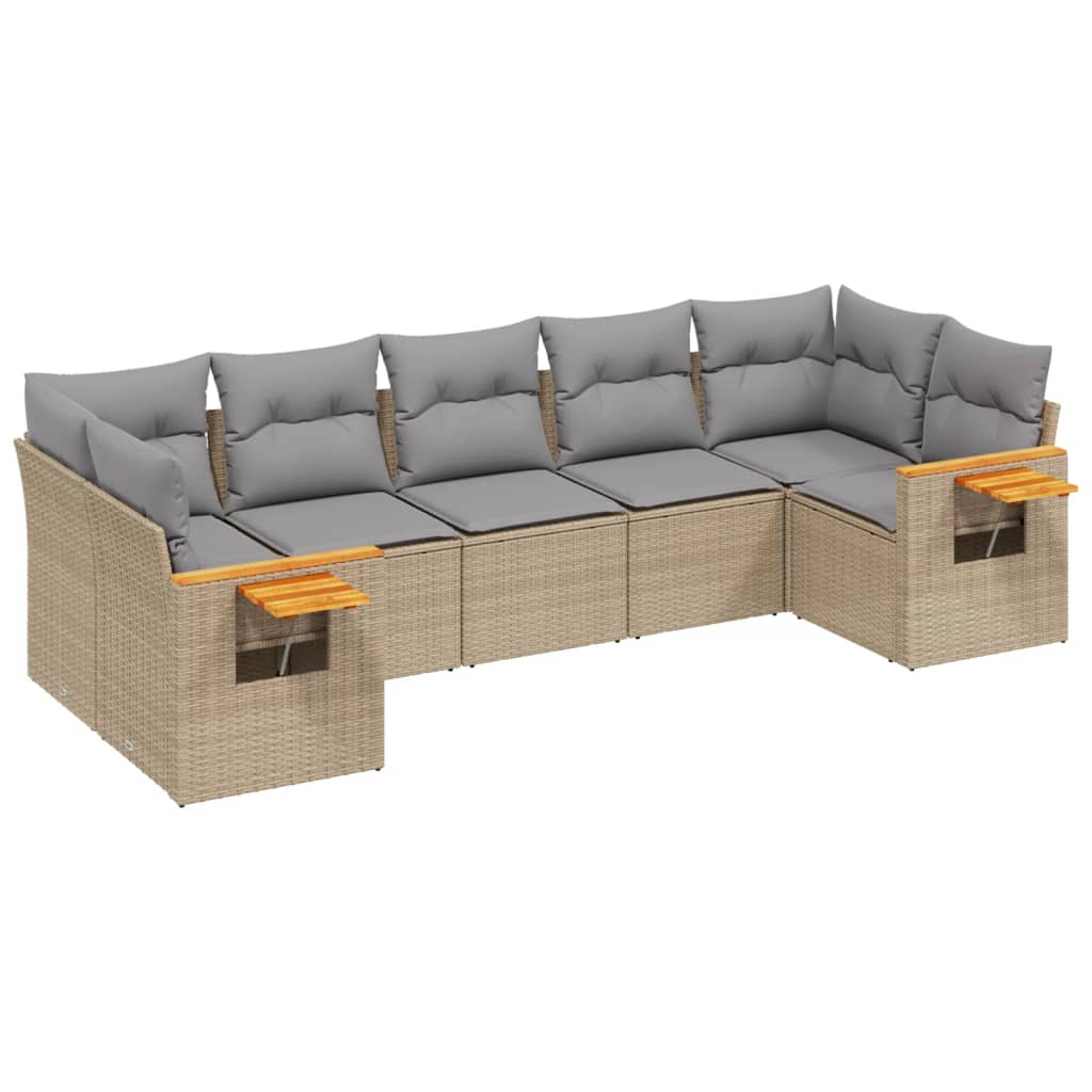 sofasæt til haven 7 dele med hynder polyrattan beige