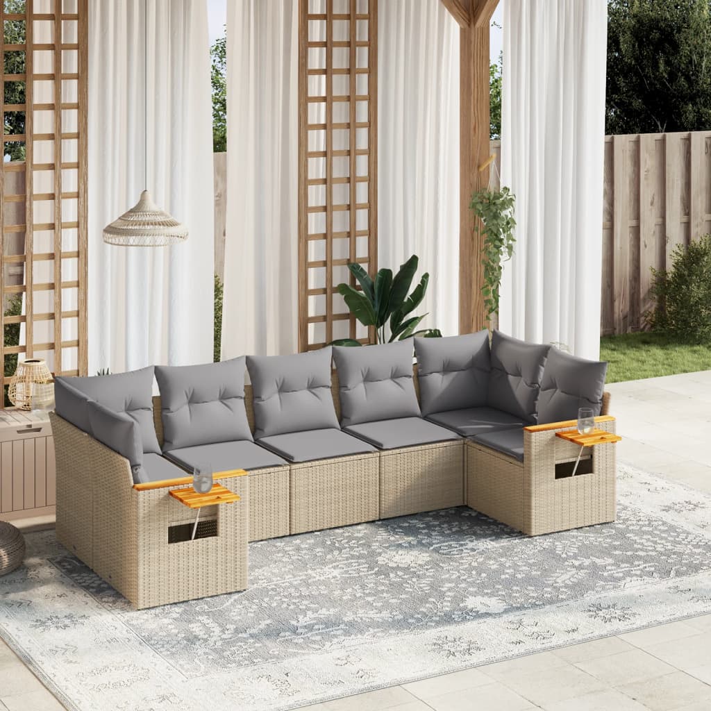 sofasæt til haven 7 dele med hynder polyrattan beige