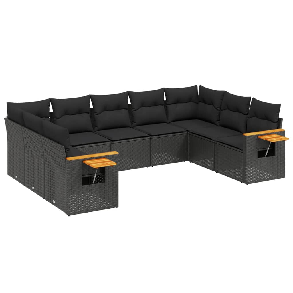 sofasæt til haven 9 dele med hynder polyrattan sort