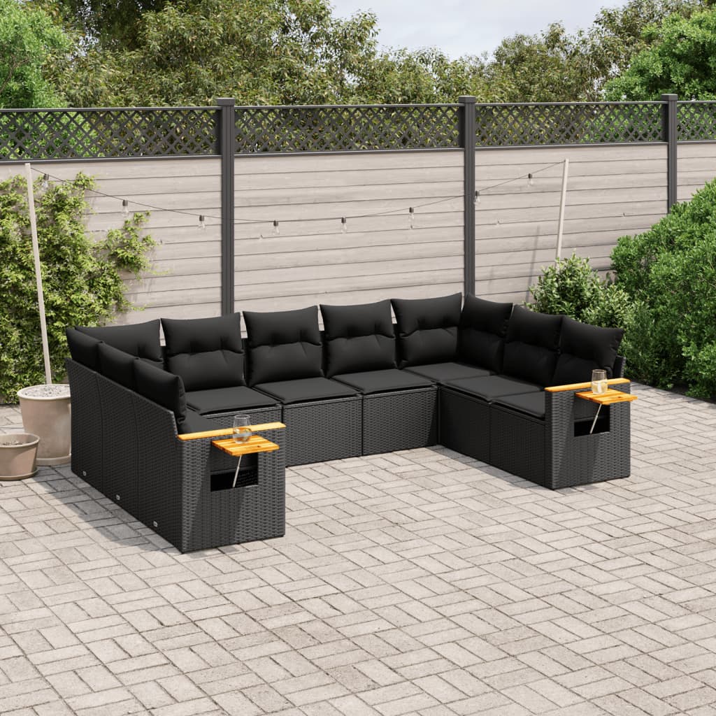 sofasæt til haven 9 dele med hynder polyrattan sort