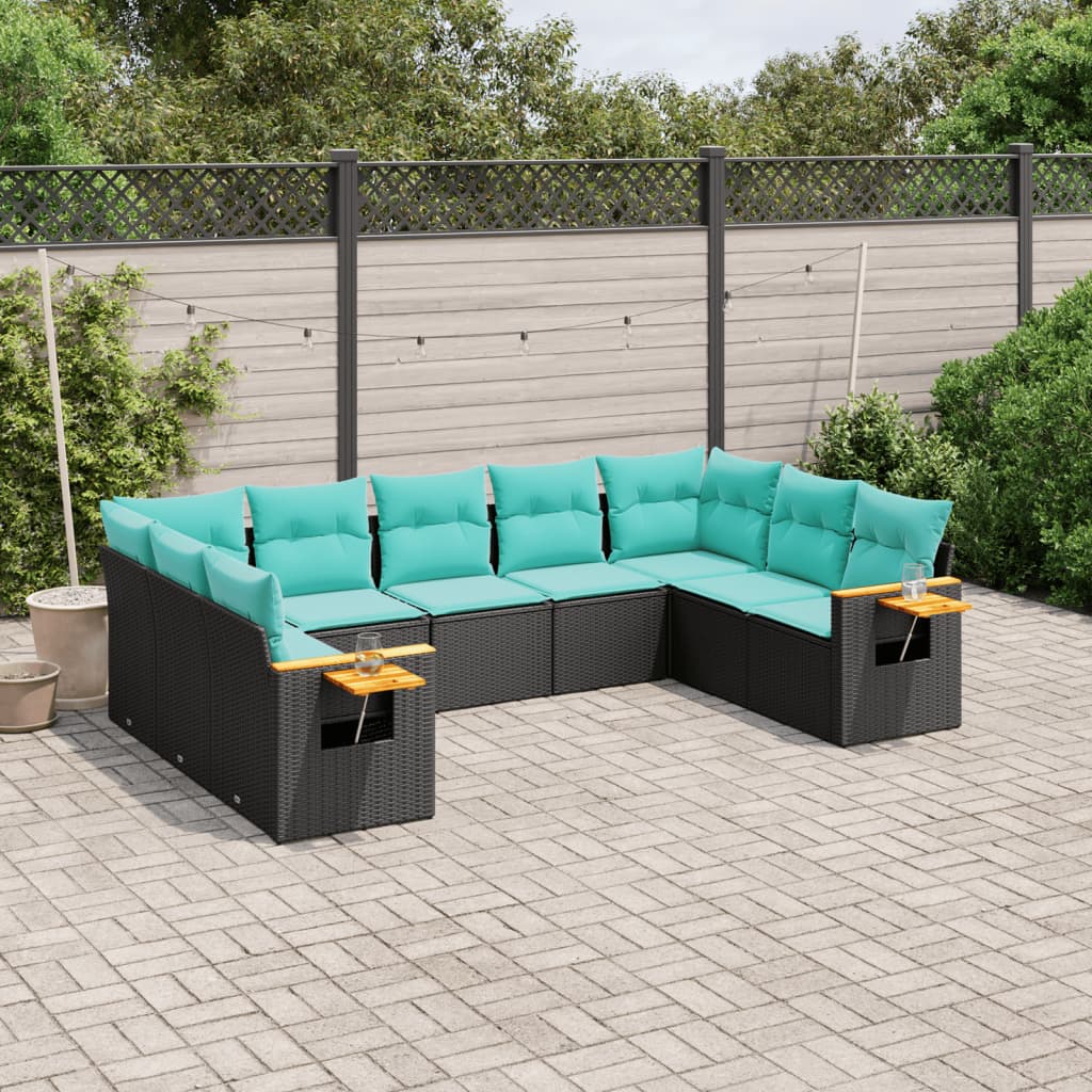 sofasæt til haven 9 dele med hynder polyrattan sort