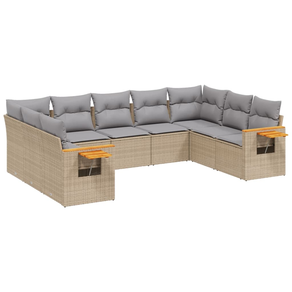 sofasæt til haven 9 dele med hynder polyrattan beige