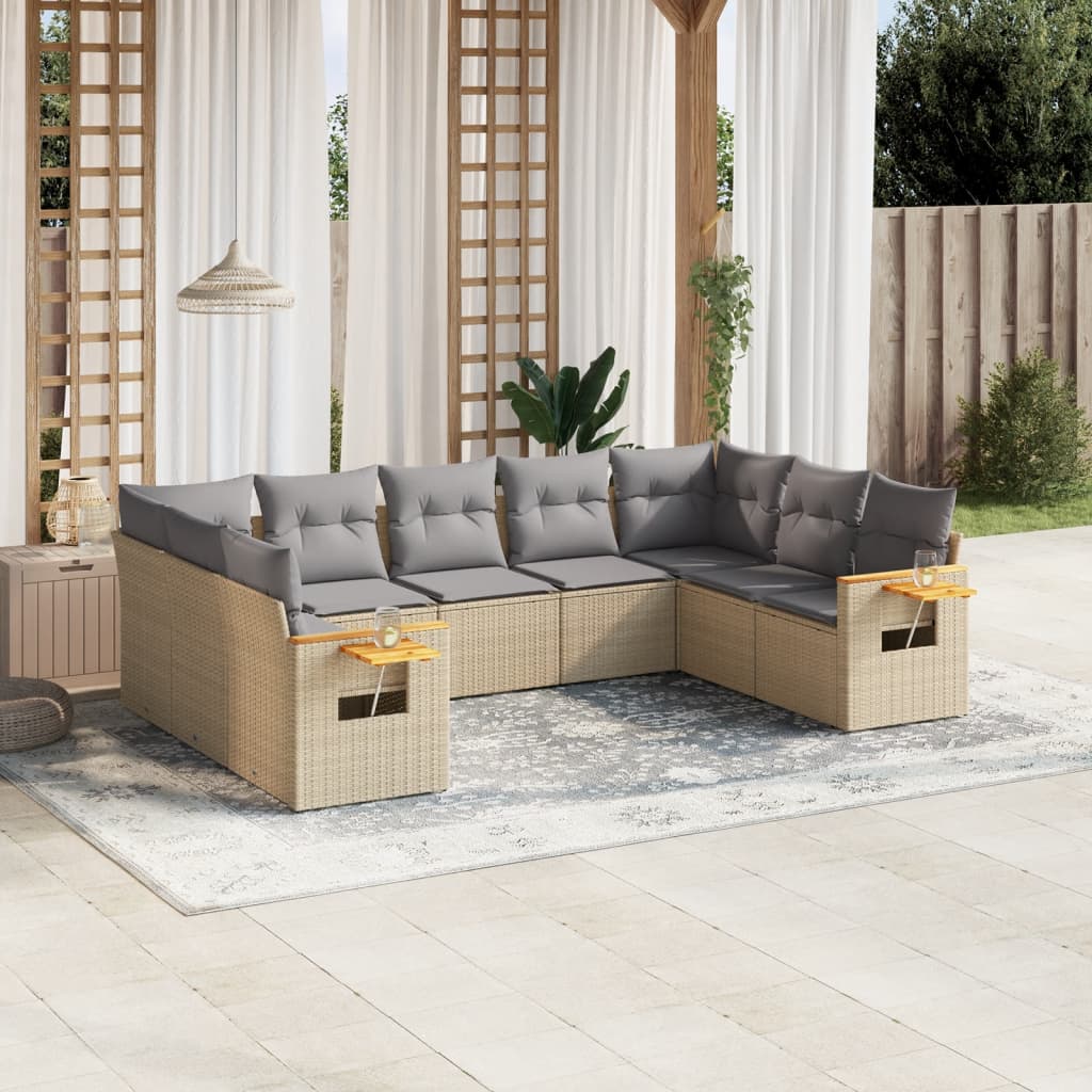 sofasæt til haven 9 dele med hynder polyrattan beige