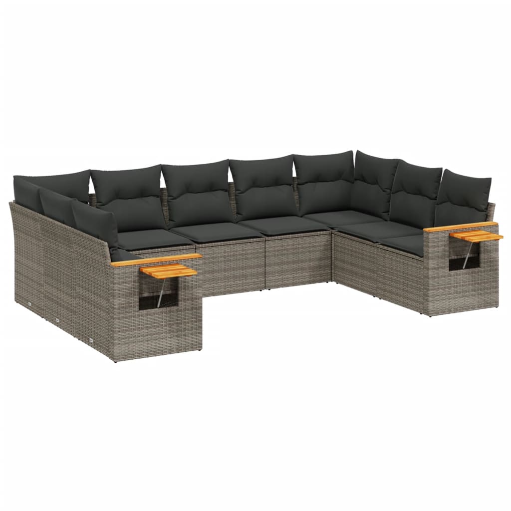 sofasæt til haven 9 dele med hynder polyrattan grå