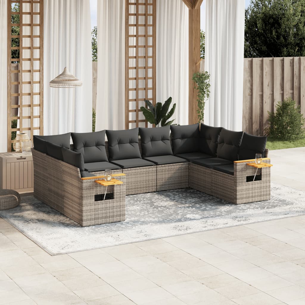 sofasæt til haven 9 dele med hynder polyrattan grå
