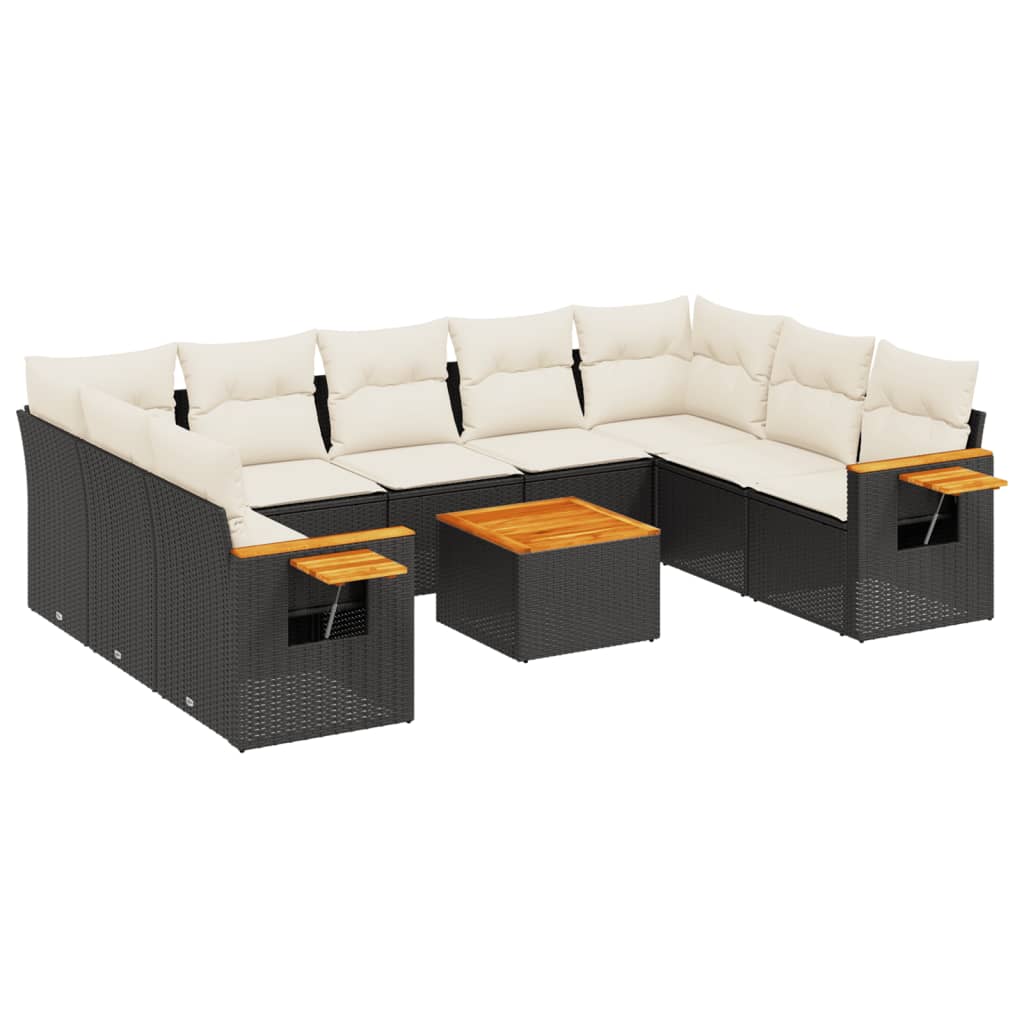 sofasæt til haven 10 dele med hynder polyrattan sort