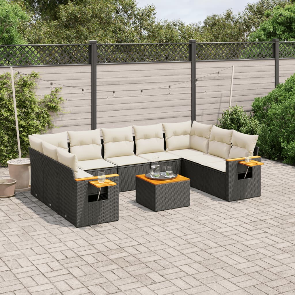 sofasæt til haven 10 dele med hynder polyrattan sort