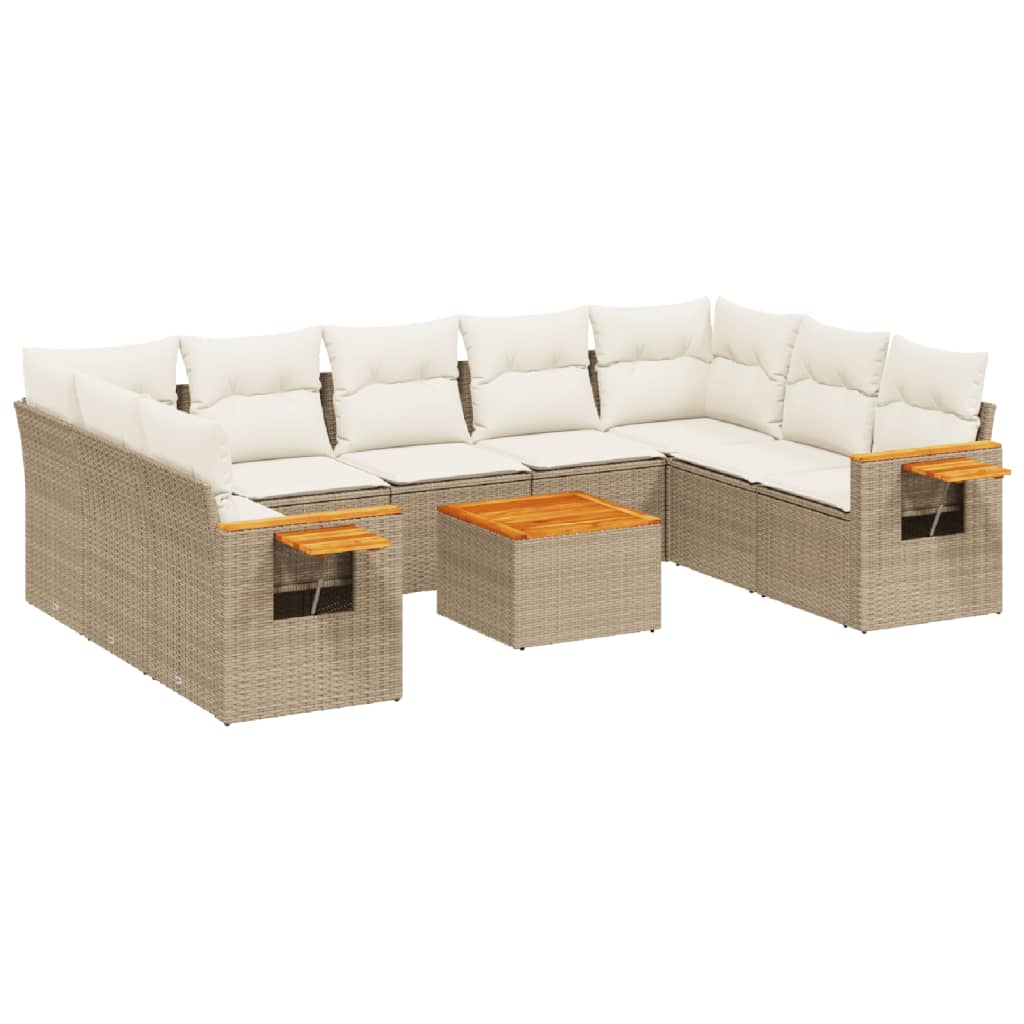 sofasæt til haven 10 dele med hynder polyrattan beige