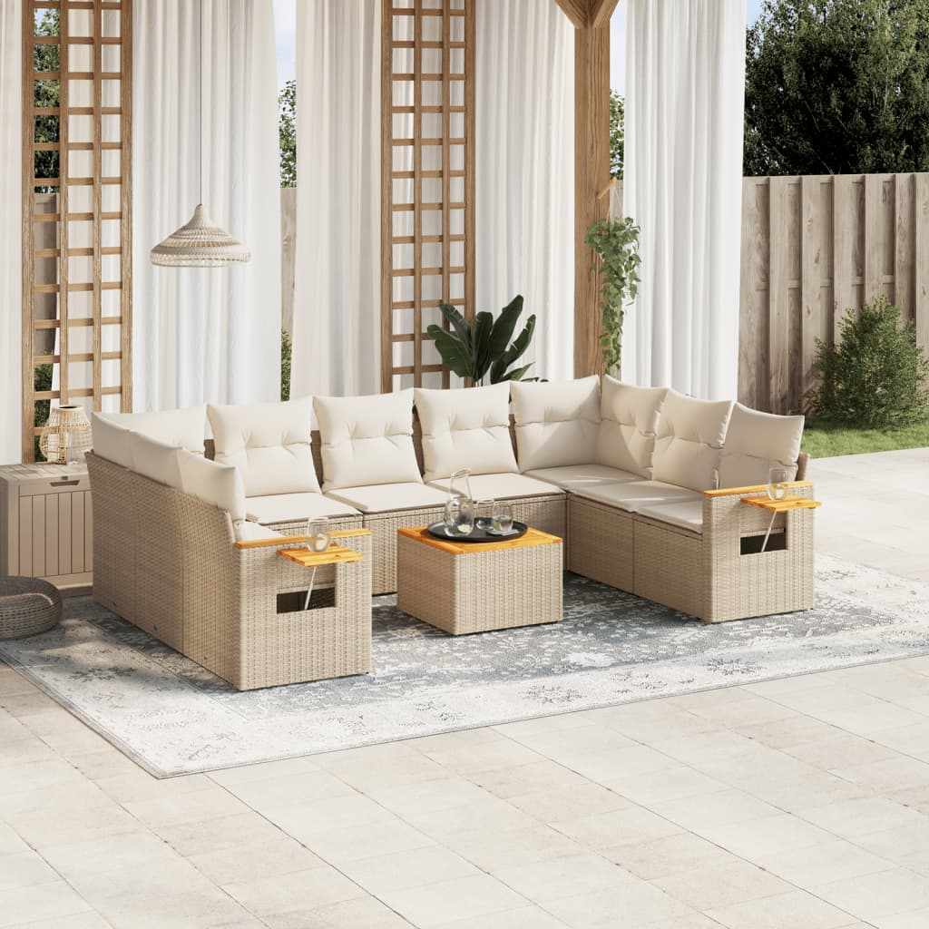 sofasæt til haven 10 dele med hynder polyrattan beige