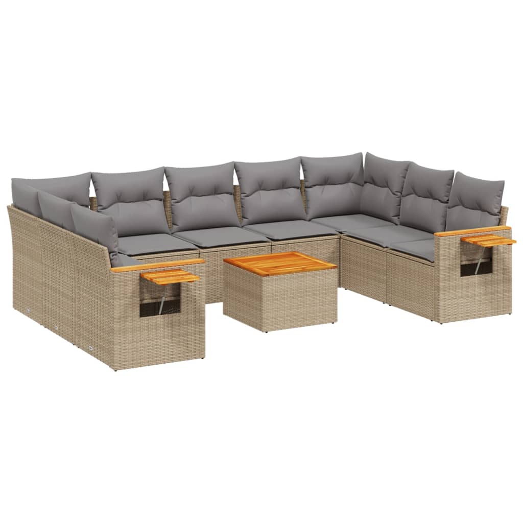 sofasæt til haven 10 dele med hynder polyrattan beige