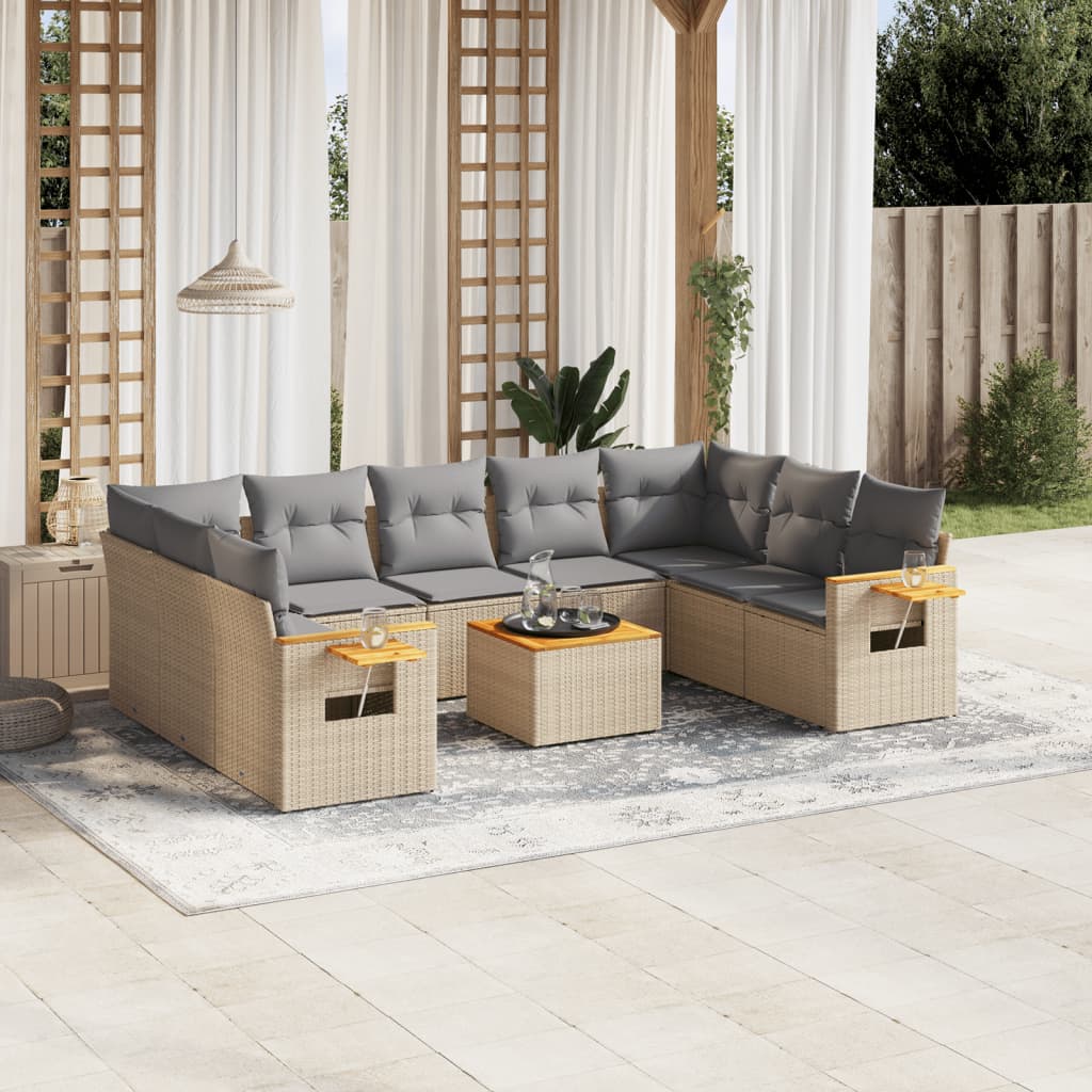 sofasæt til haven 10 dele med hynder polyrattan beige