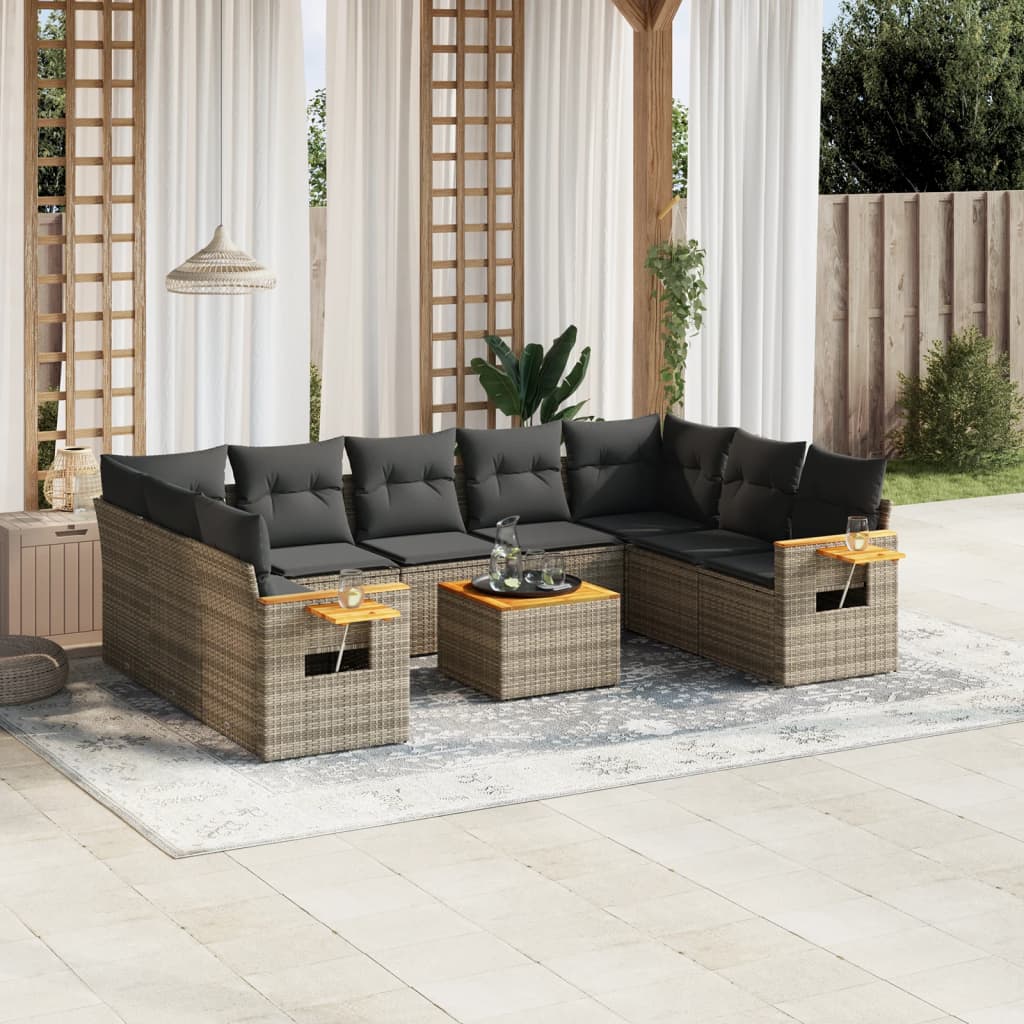 sofasæt til haven 10 dele med hynder polyrattan grå