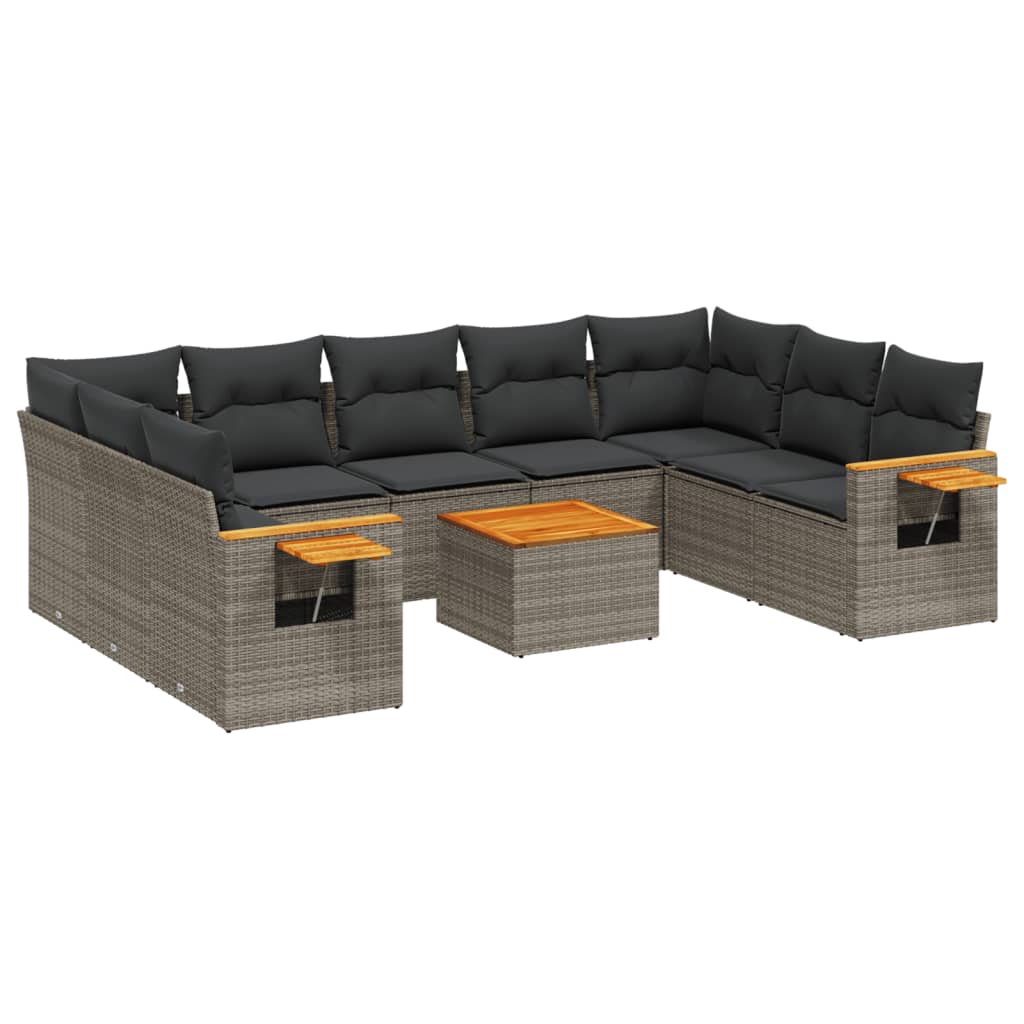sofasæt til haven 10 dele med hynder polyrattan grå
