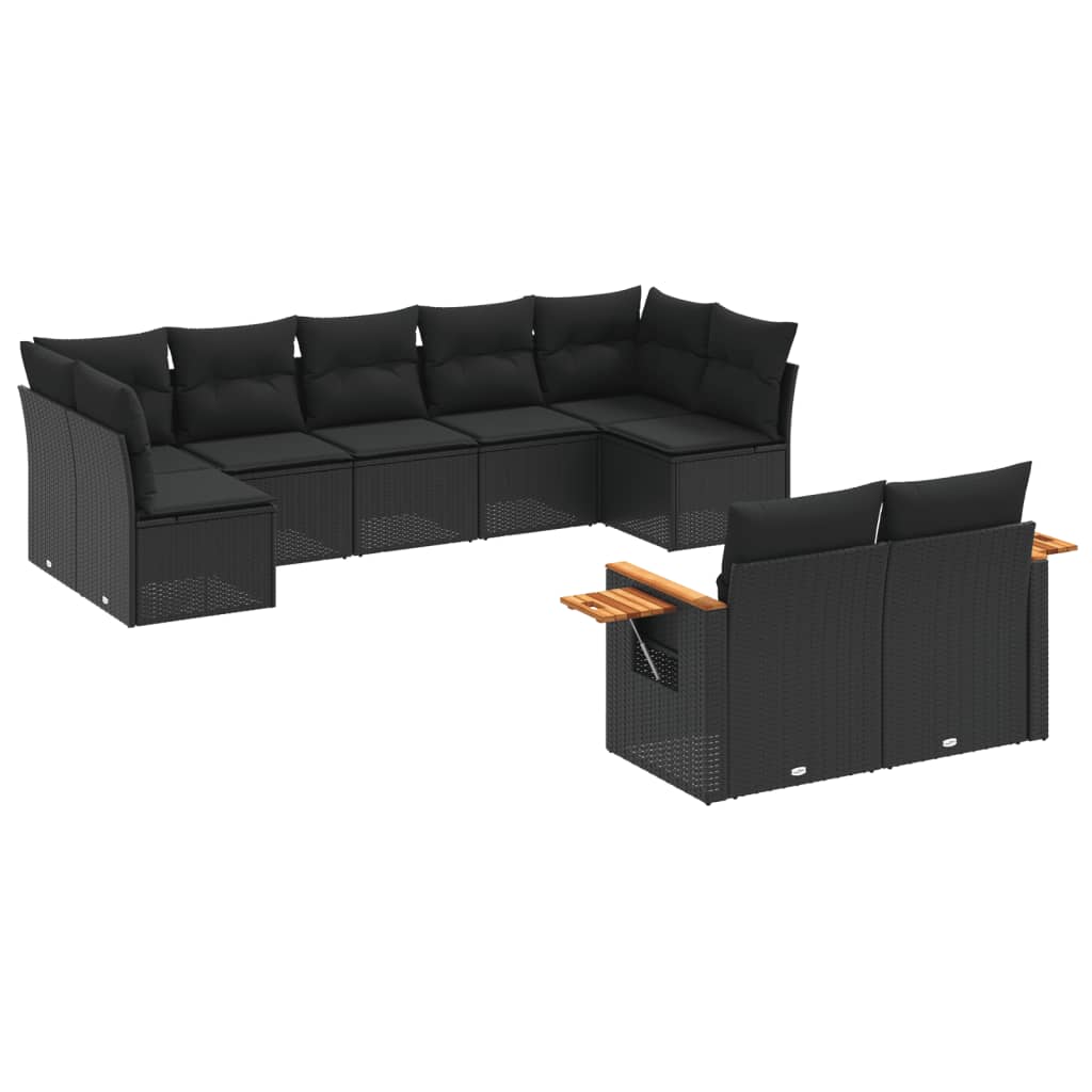 sofasæt til haven 9 dele med hynder polyrattan sort