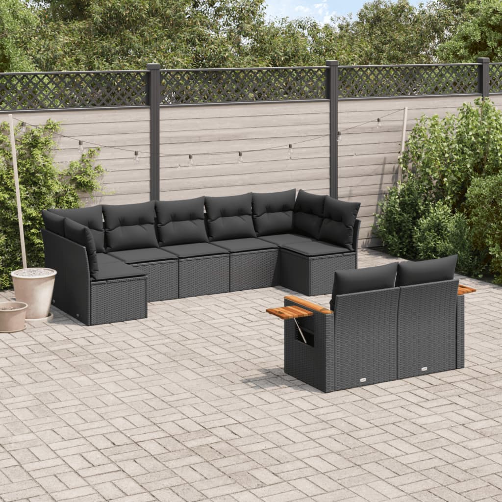 sofasæt til haven 9 dele med hynder polyrattan sort