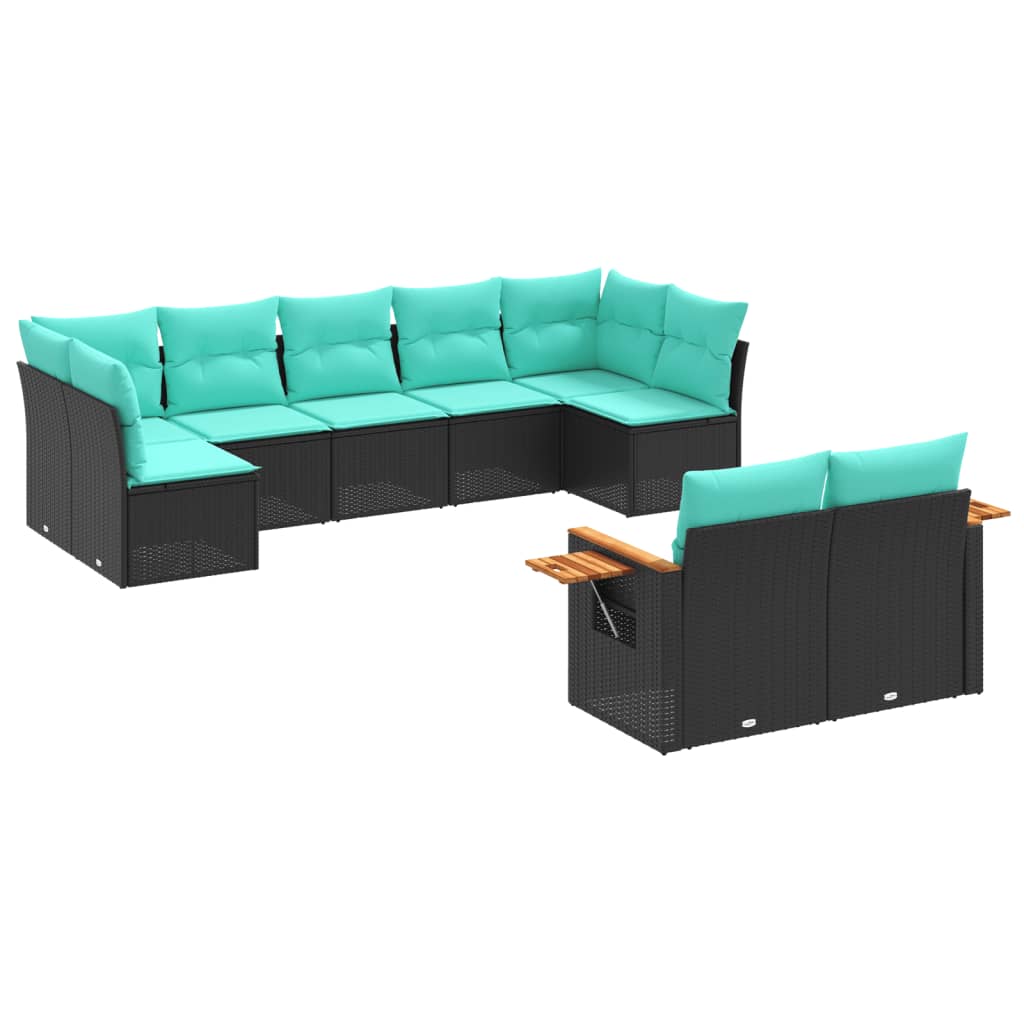 sofasæt til haven 9 dele med hynder polyrattan sort