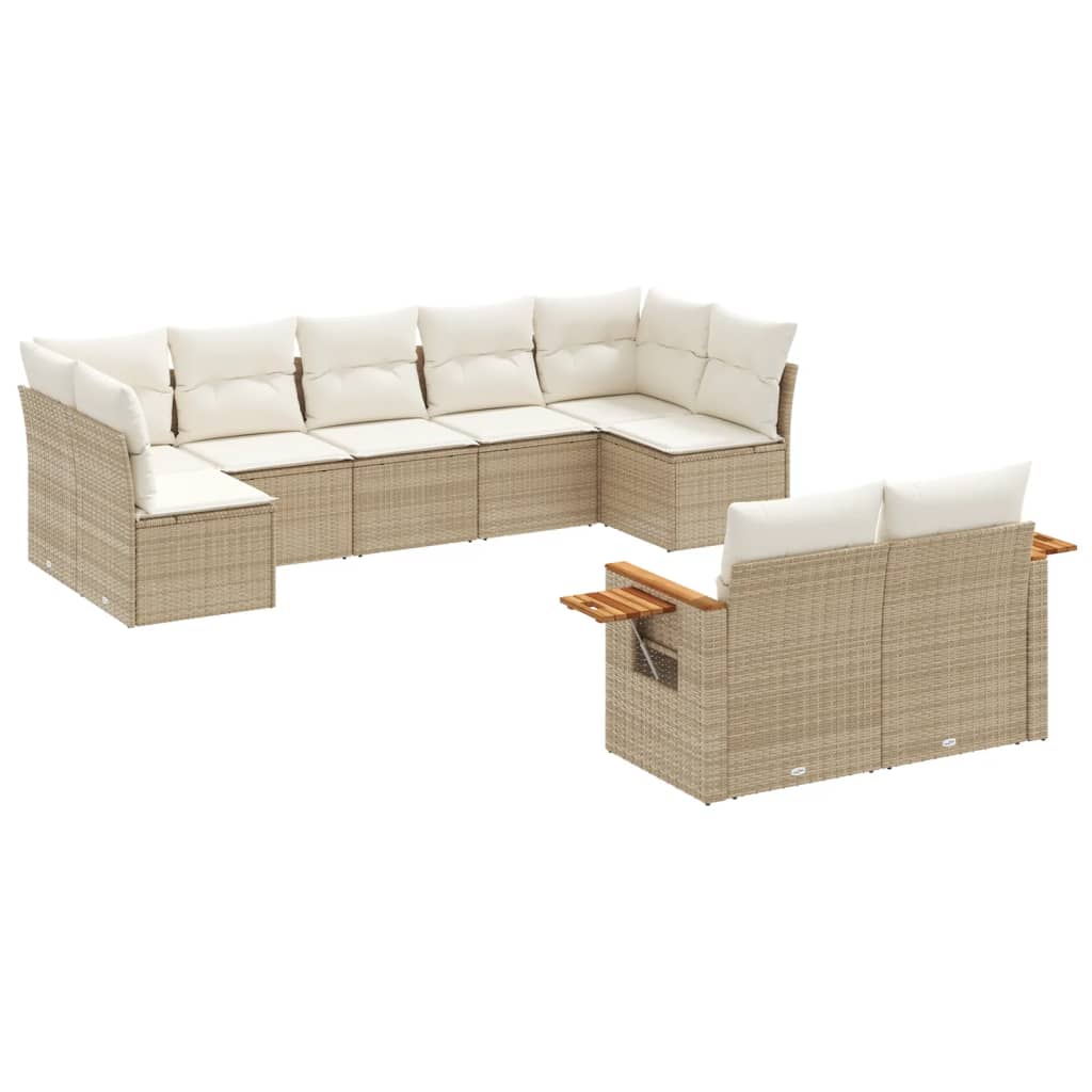 sofasæt til haven 9 dele med hynder polyrattan beige