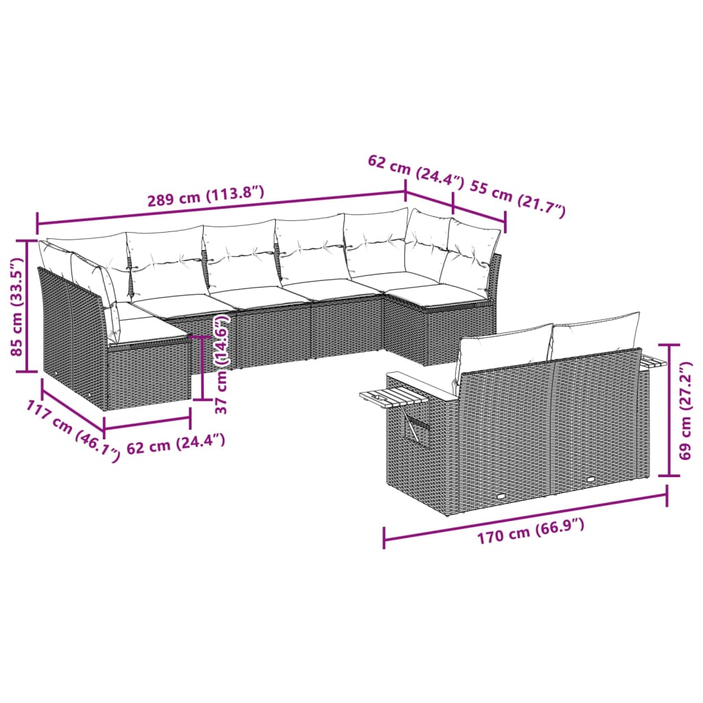 sofasæt til haven 9 dele med hynder polyrattan beige