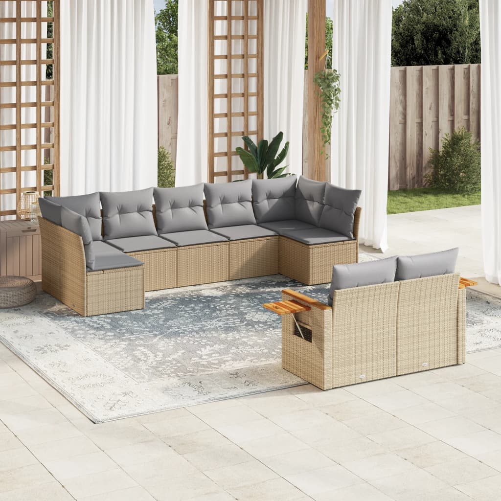 sofasæt til haven 9 dele med hynder polyrattan beige