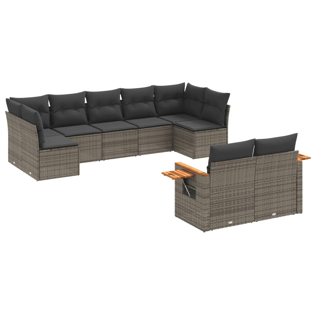 sofasæt til haven 9 dele med hynder polyrattan grå