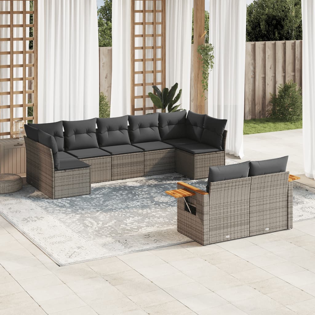 sofasæt til haven 9 dele med hynder polyrattan grå