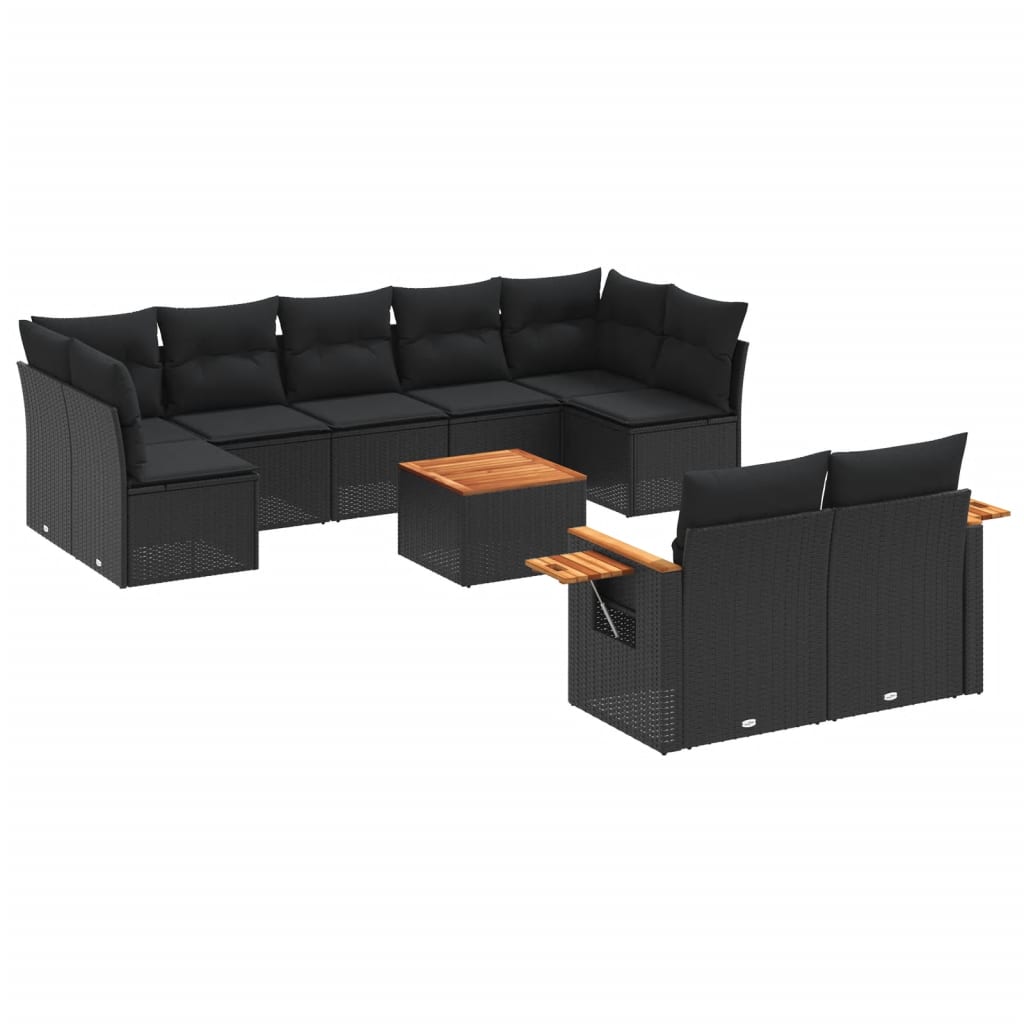 sofasæt til haven 10 dele med hynder polyrattan sort