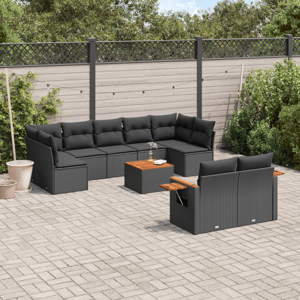 sofasæt til haven 10 dele med hynder polyrattan sort