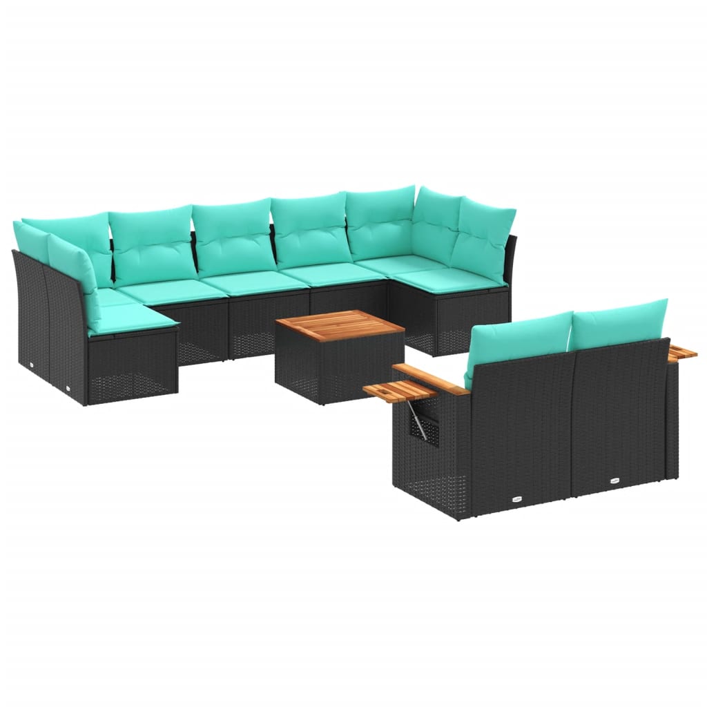 sofasæt til haven 10 dele med hynder polyrattan sort