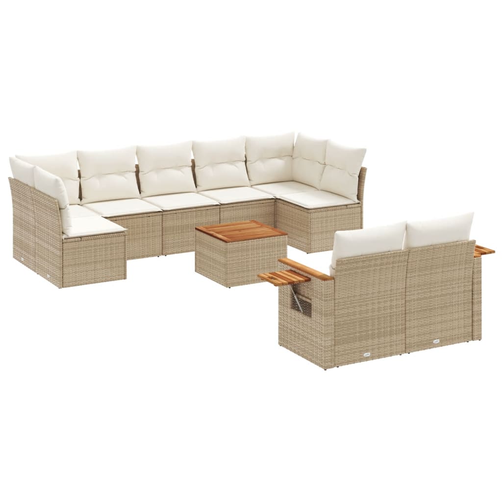 sofasæt til haven 10 dele med hynder polyrattan beige