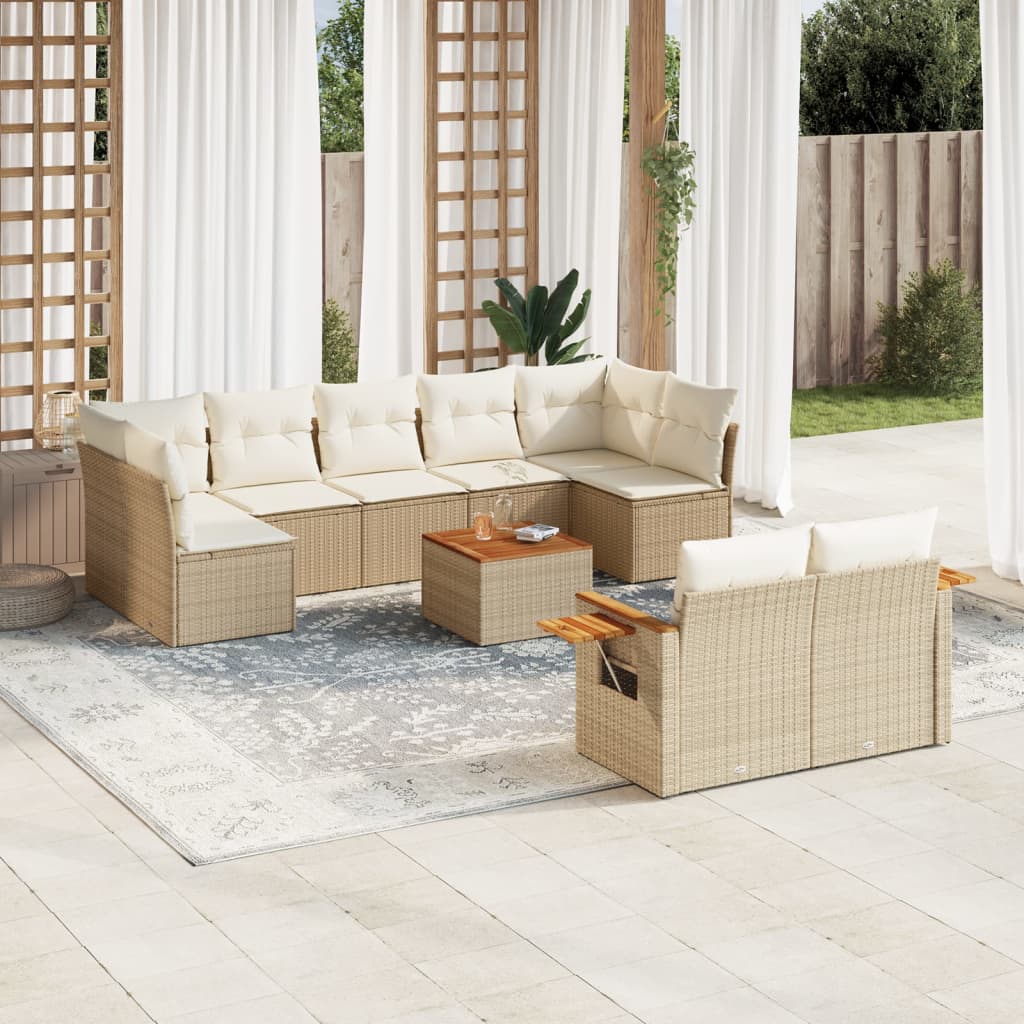 sofasæt til haven 10 dele med hynder polyrattan beige