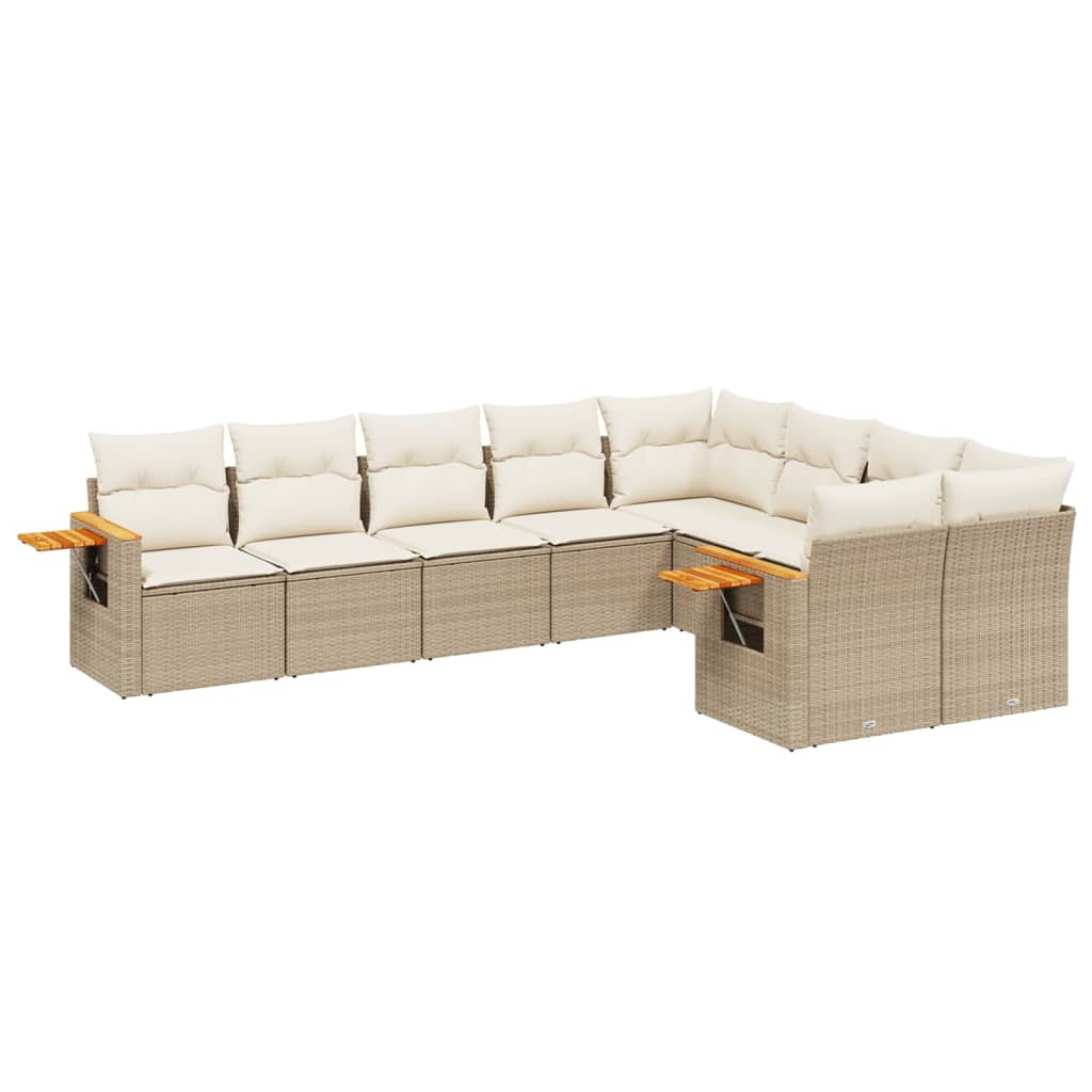 sofasæt til haven 9 dele med hynder polyrattan beige